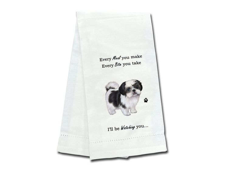 Shih Tzu, black &amp; white Kitchen Towel