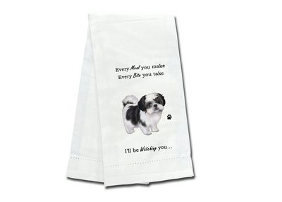 Shih Tzu, black &amp; white Kitchen Towel