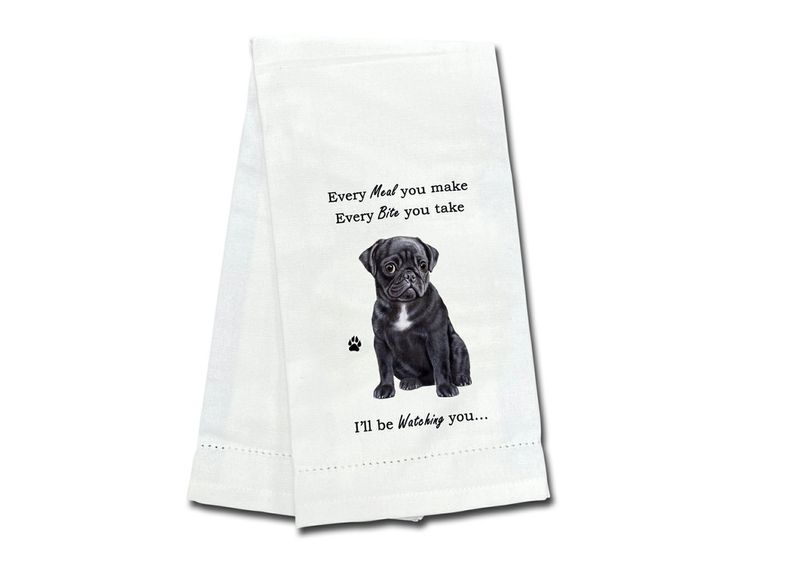 Pug, Black Kitchen Towel