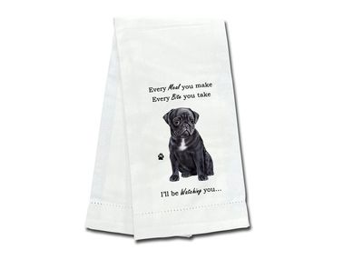 Pug, Black Kitchen Towel