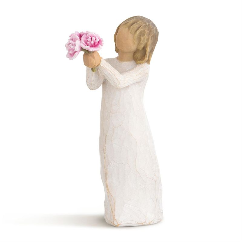Thank You Girl Offering Pink Flowers Figure