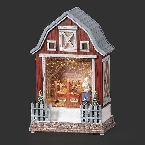 Santa Feeding Reindeer in Barn Shimmer