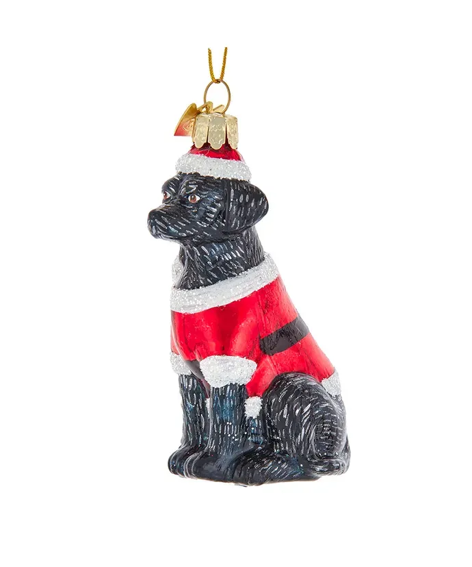 Dog with Santa Suit Ornament, Color: Black Labrador
