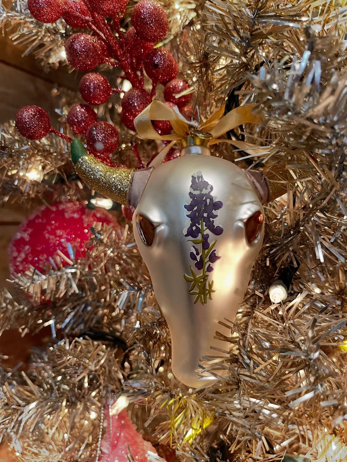 Texan Christmas Steer Head Skull Ornament