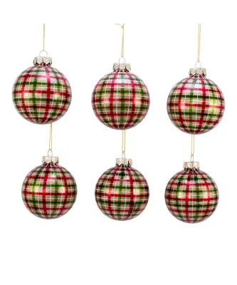 Red Green Plaid Glass Ball Ornament
