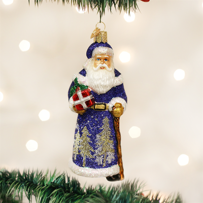 Glistening Midnight Santa Ornament