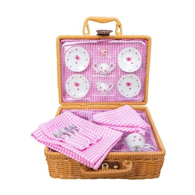 Porcelain Butterfly Tea Set in Basket