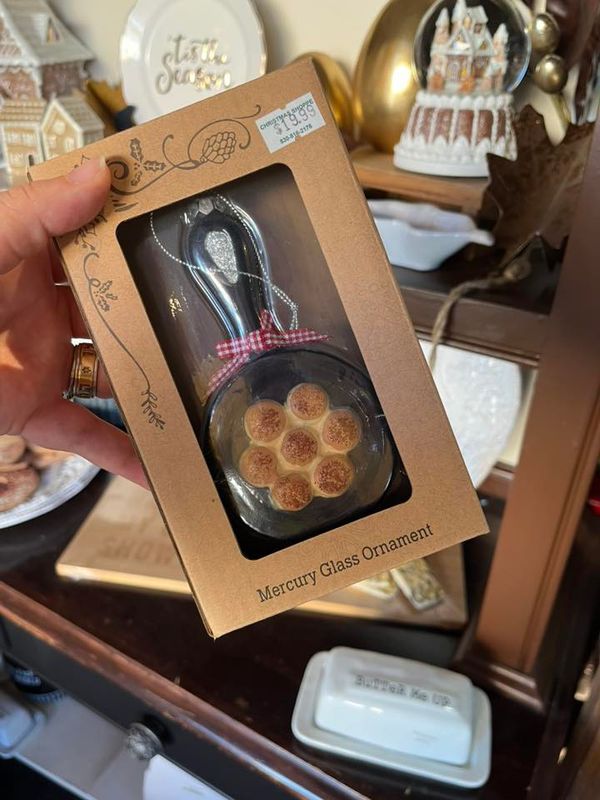 Skillet of Biscuits Mercury Glass Ornament
