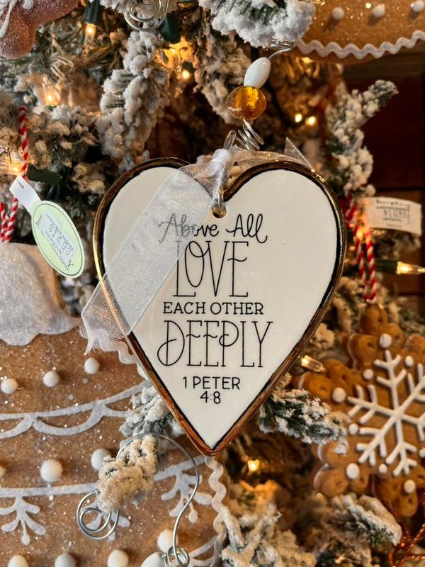 Love Each Other Deeply Flat Heart Ornament