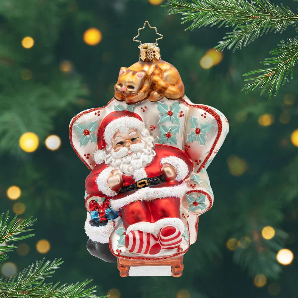 Cat Nap Santa Ornament