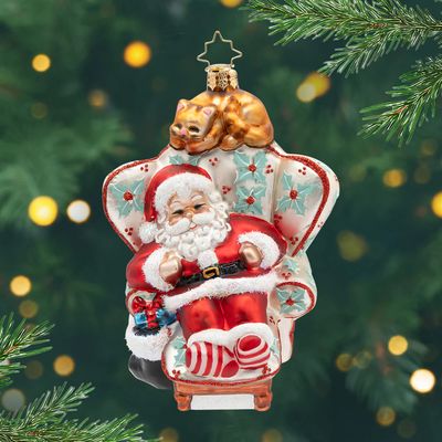 Cat Nap Santa Ornament