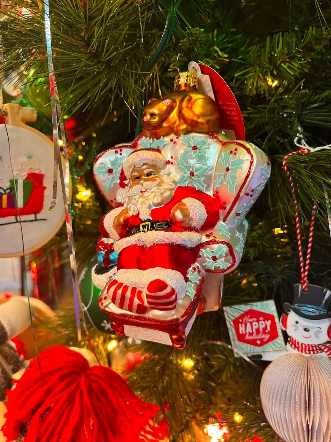 Cat Nap Santa Ornament