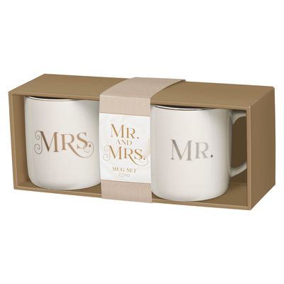Mr. &amp; Mrs. White Ceramic Coffee Mug Set