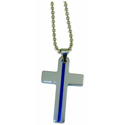 Blue Line Cross Necklace- Large