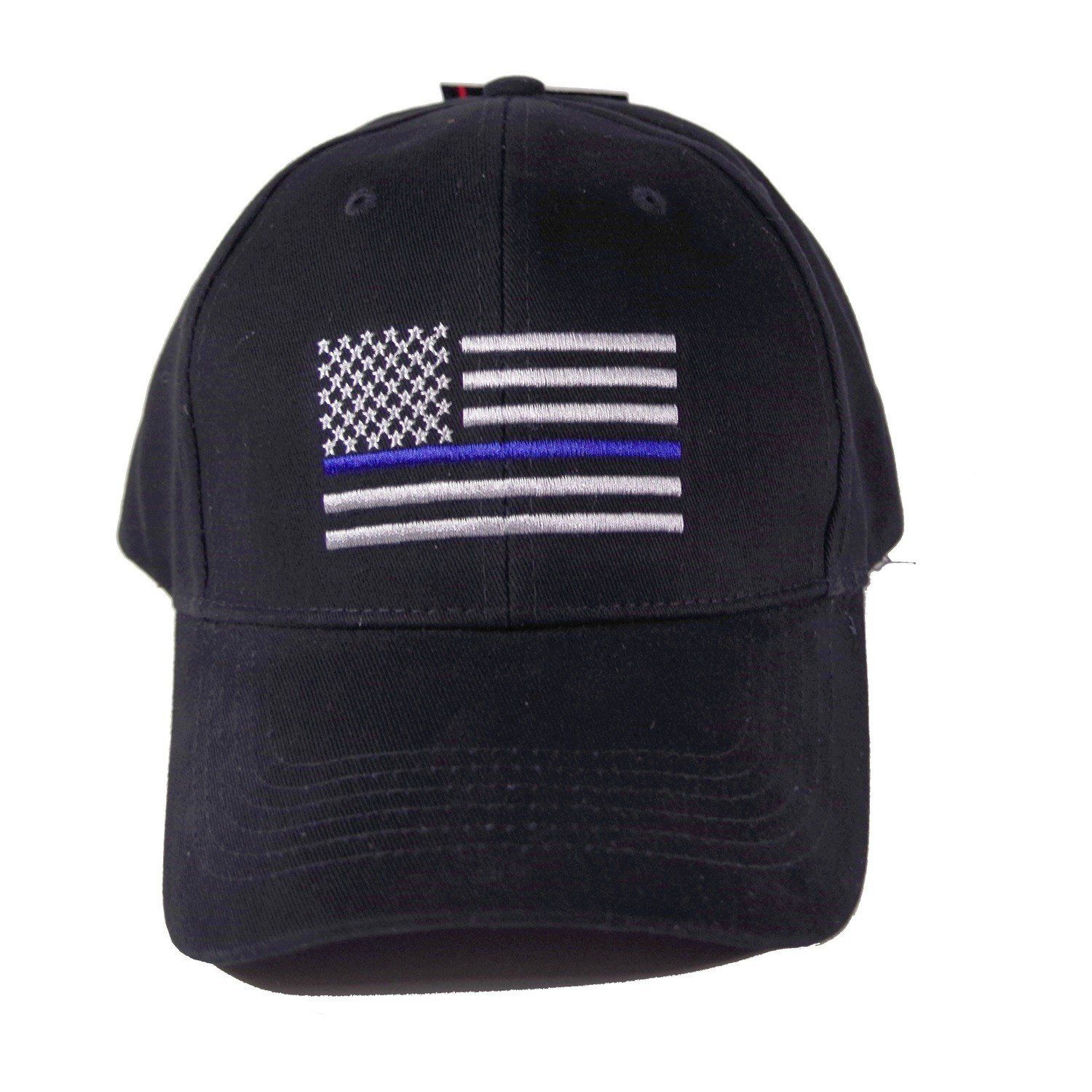 Blue Line Flag-Embroidered Black Cap