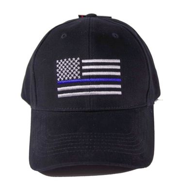 Blue Line Flag-Embroidered Black Cap
