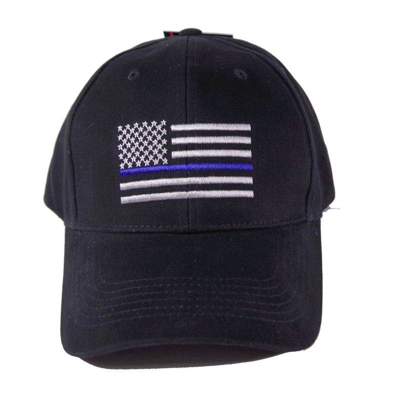 Blue Line Flag-Embroidered Black Cap