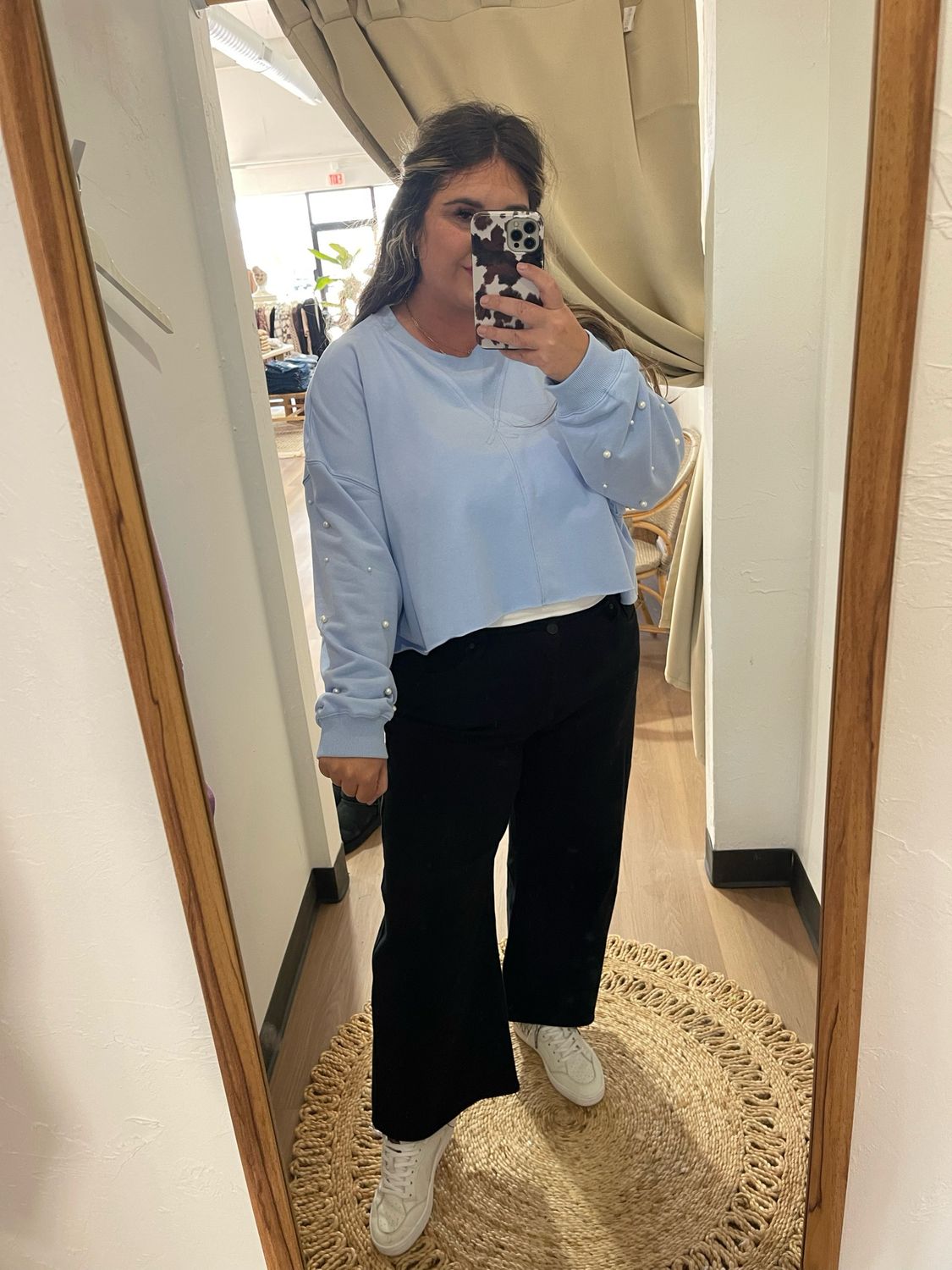 Pearl Embellished Cropped Sweatshirt