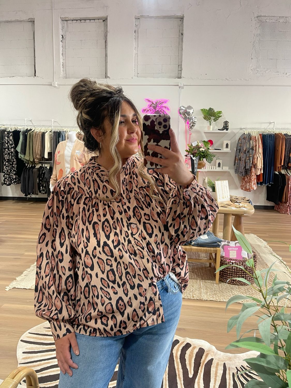 Oversized Leopard Print Babydoll Blouse