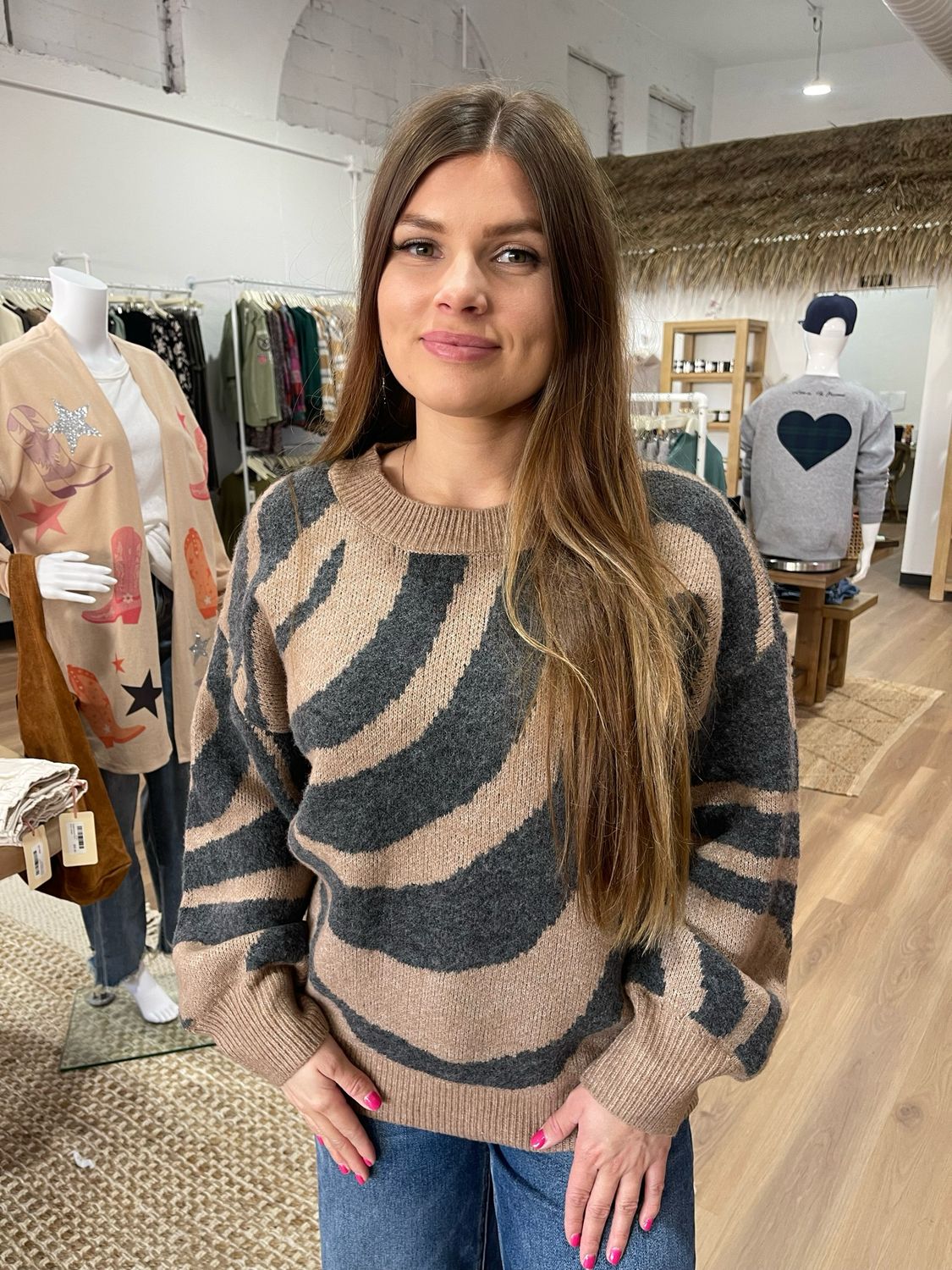Zebra Long Sleeve Knit Sweater