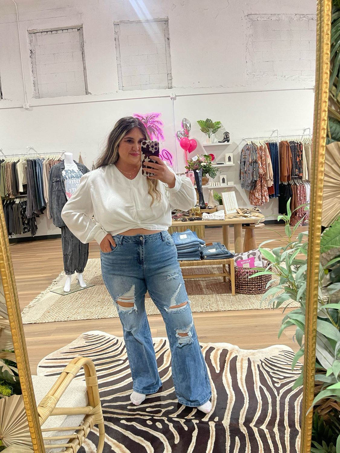 Acid Wash Distressed Wide Leg Jean