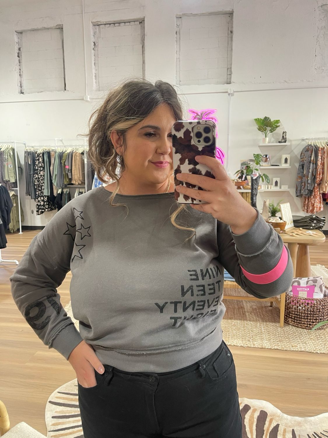Heavy Surfwash Off Shoulder Crewneck W/ Print