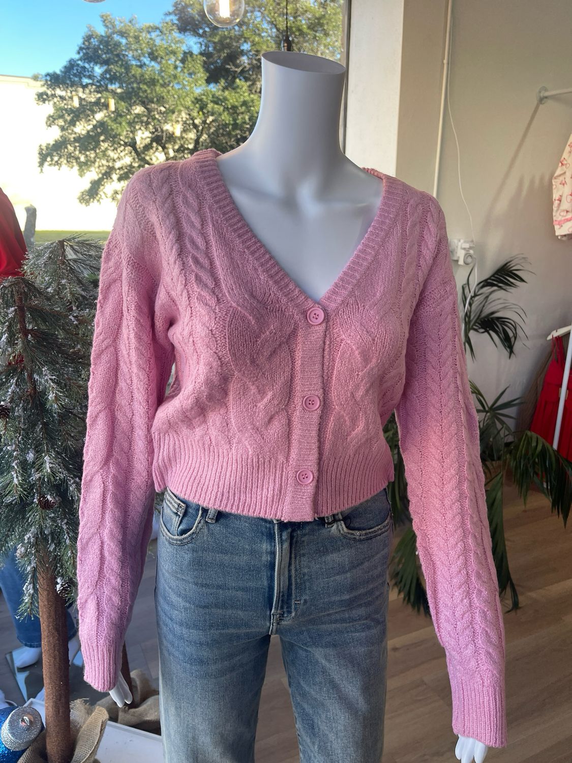 Cable Knit Button Down Crop Sweater
