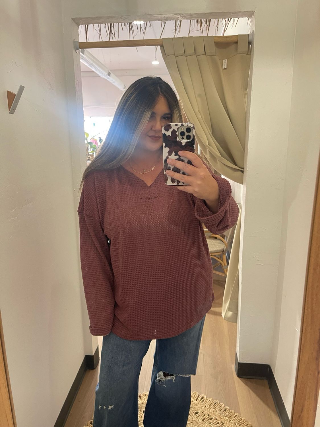 Waffle Knit Long Sleeve Top