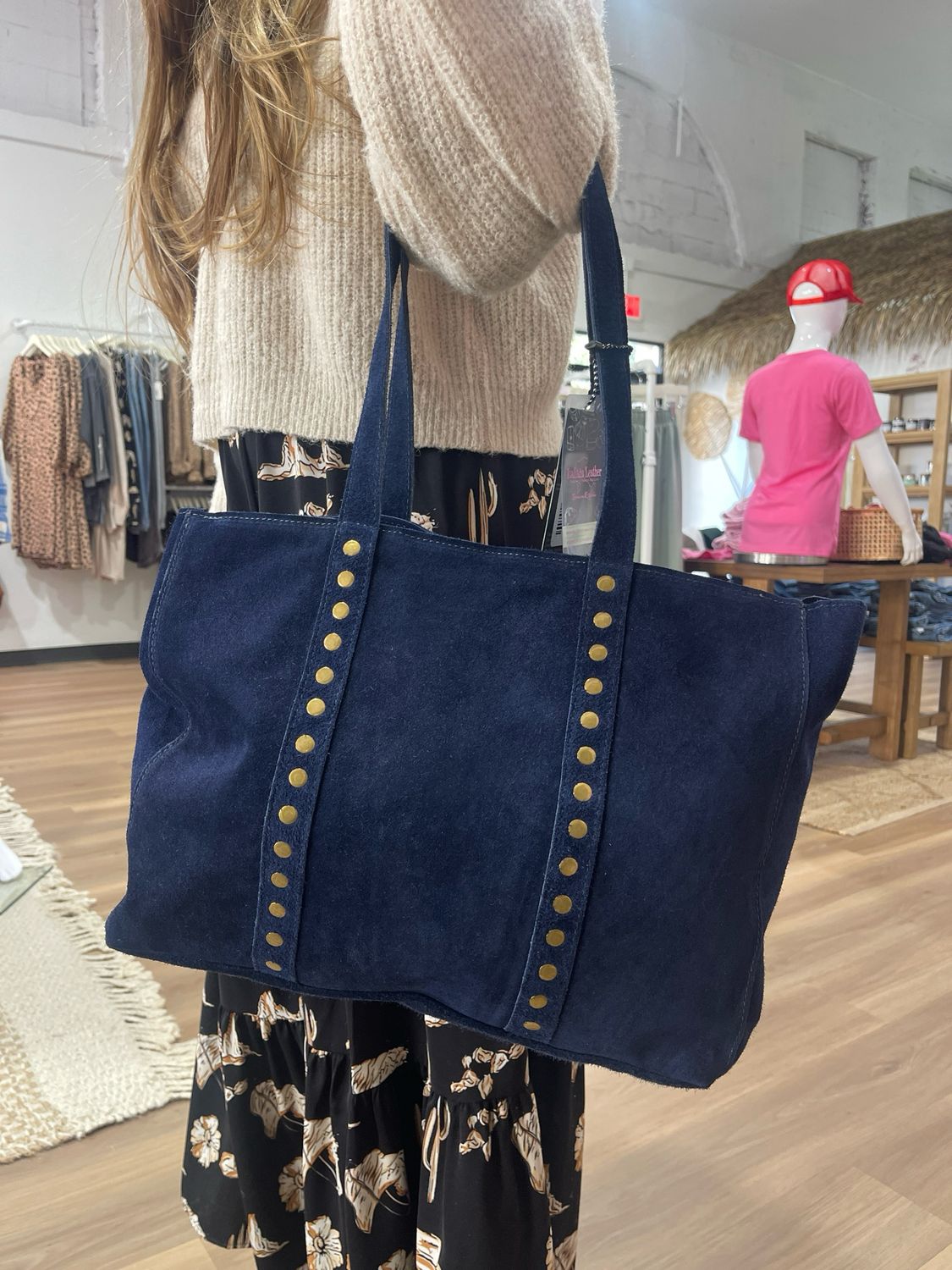 Celina Suede Leather Bag with Studs
