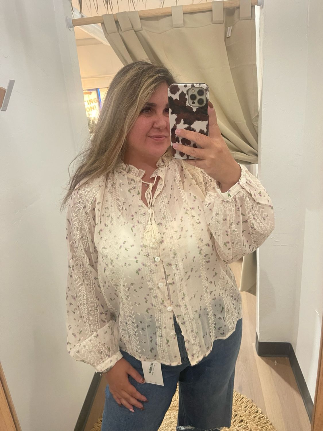Floral Embroidered Lace Button Shirt