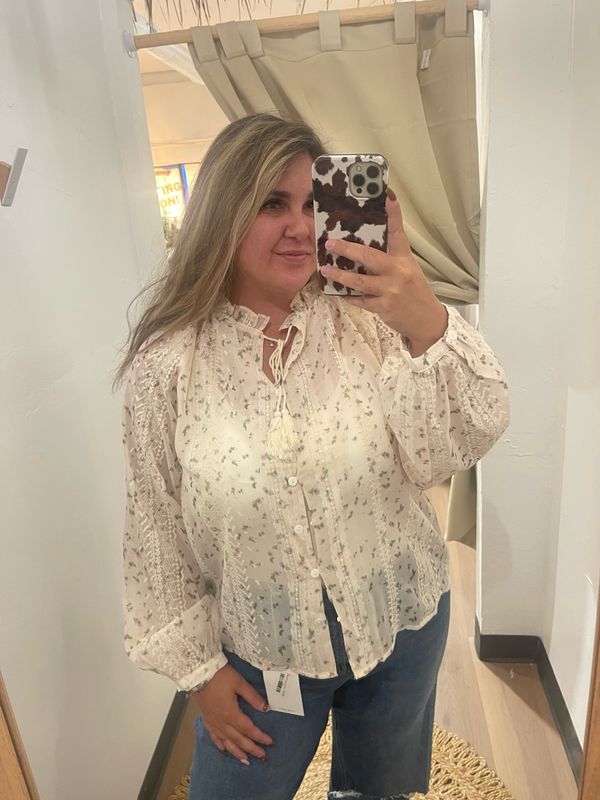 Floral Embroidered Lace Button Shirt