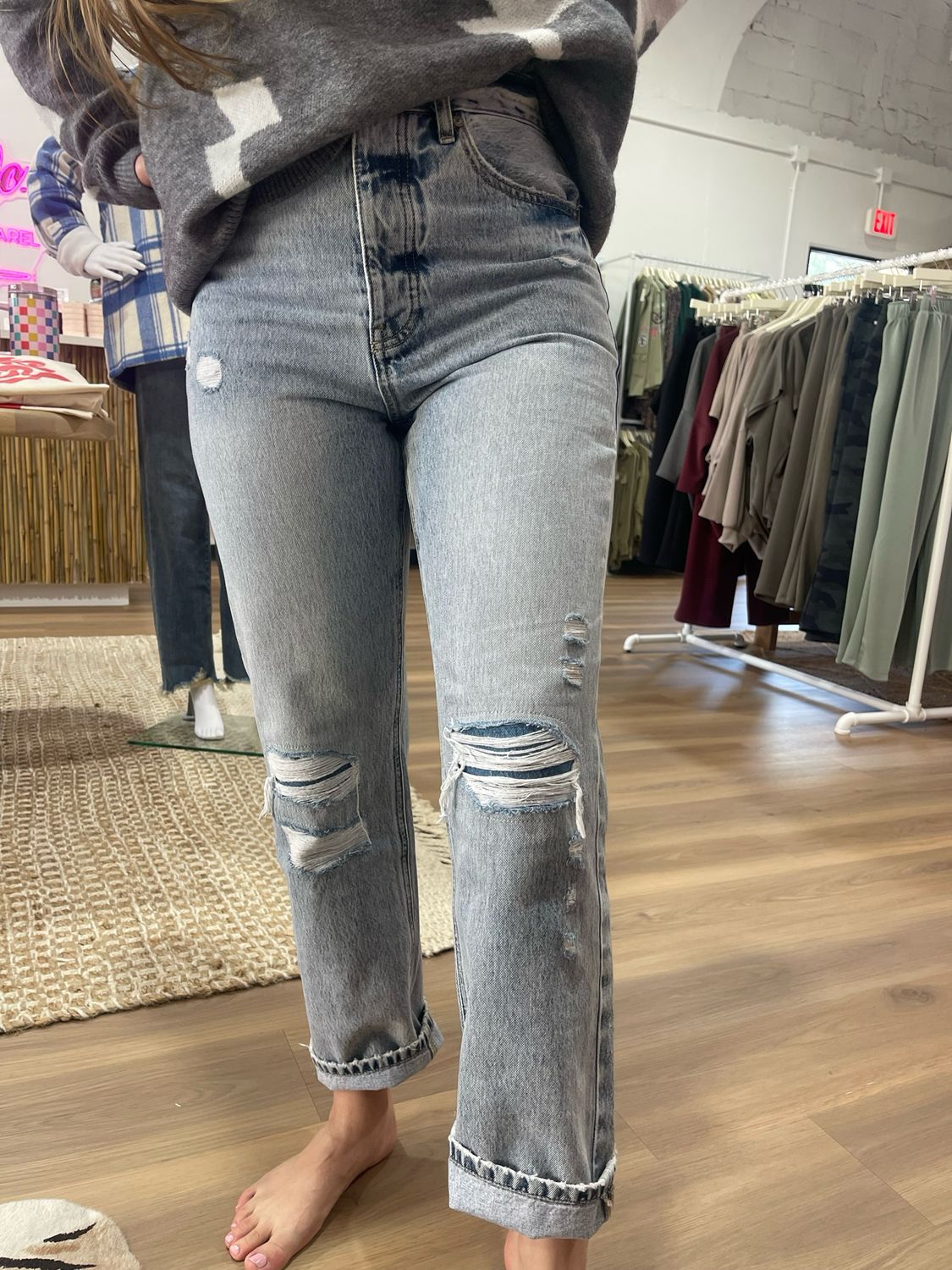 High Waisted Distressed Denim