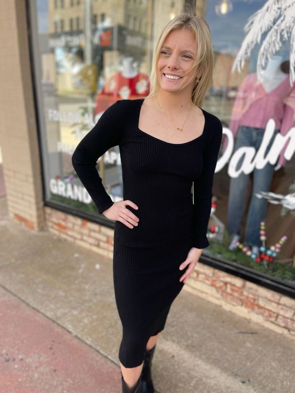 Fitted Rib Knit Midi Dress