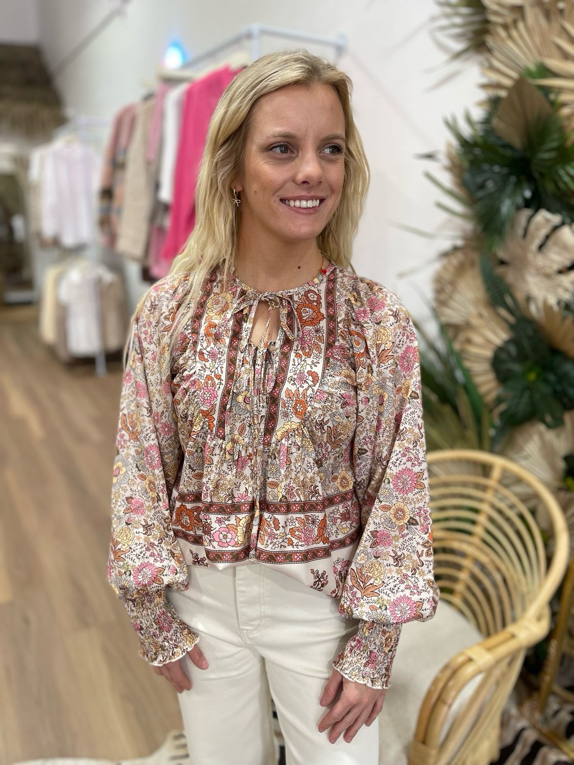 Floral Tie Neck Blouse