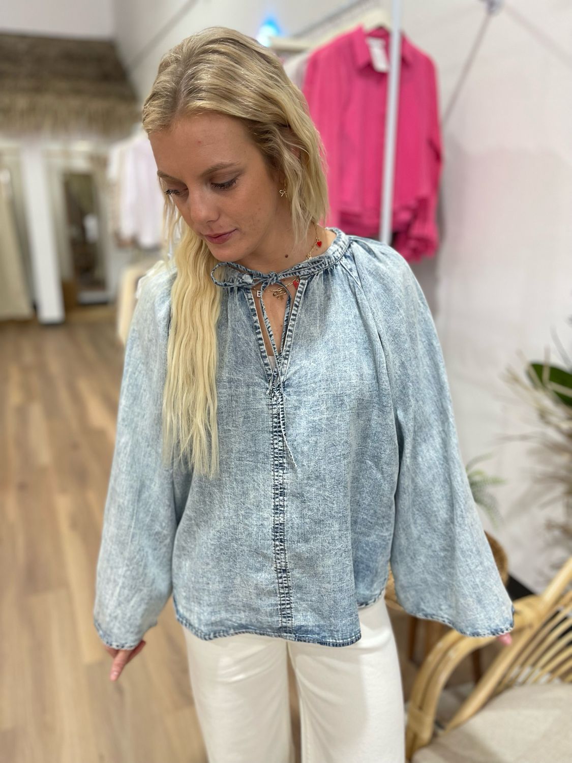 Long Sleeve Denim Boho Top