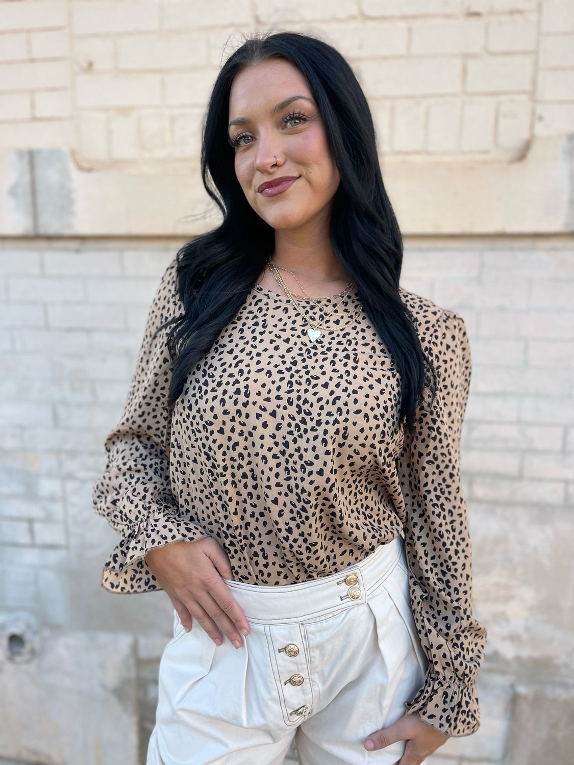 Leopard Fitted Rounded Neck Blouse