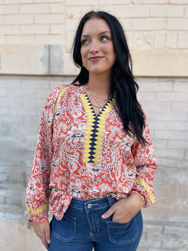 Bohemian Style Flare Sleeve Floral Top