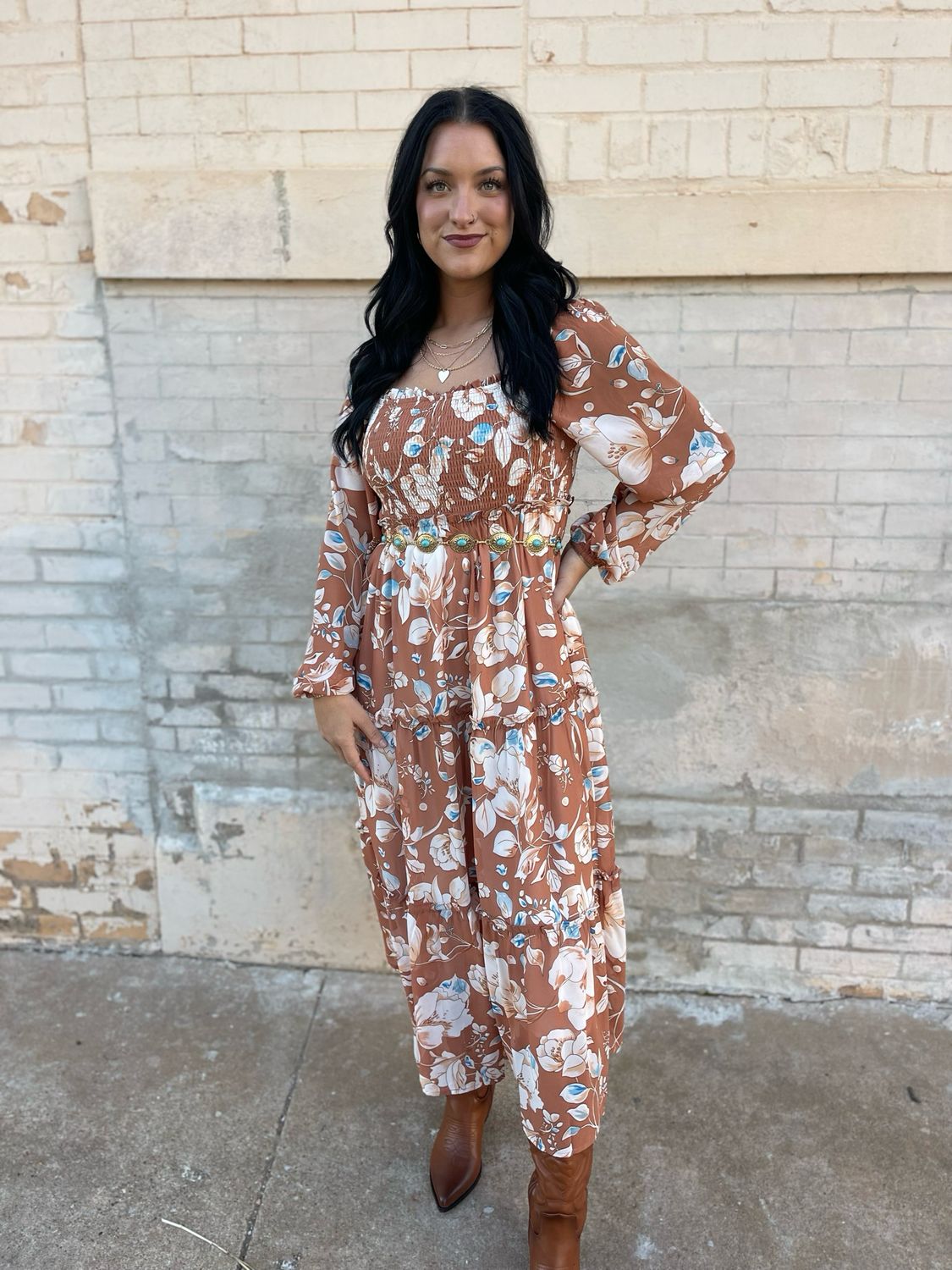 Floral Print Square Neck Maxi Dress