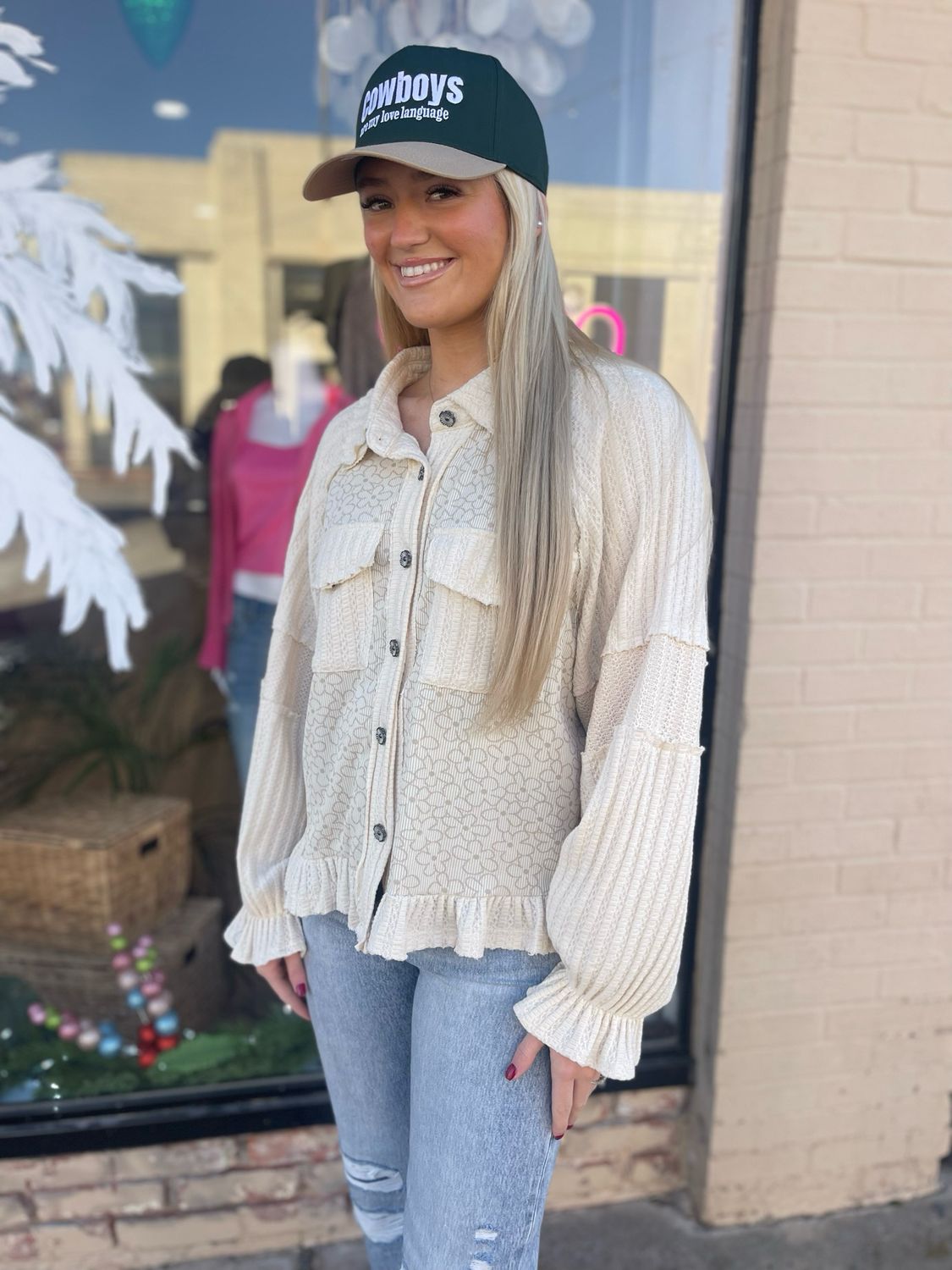 Long Sleeve Contast Flower Top