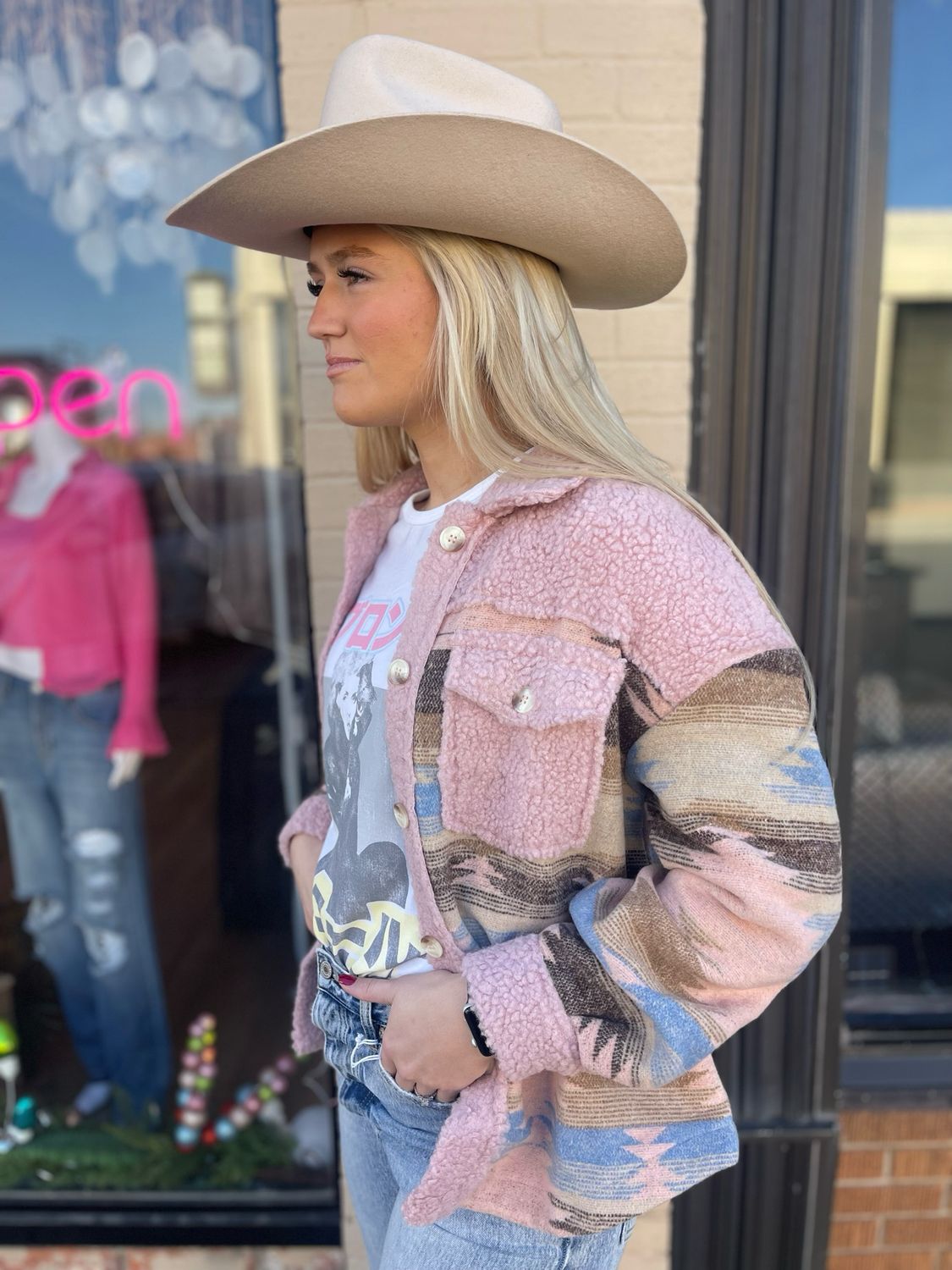 Western Aztec Print Sherpa Jacket