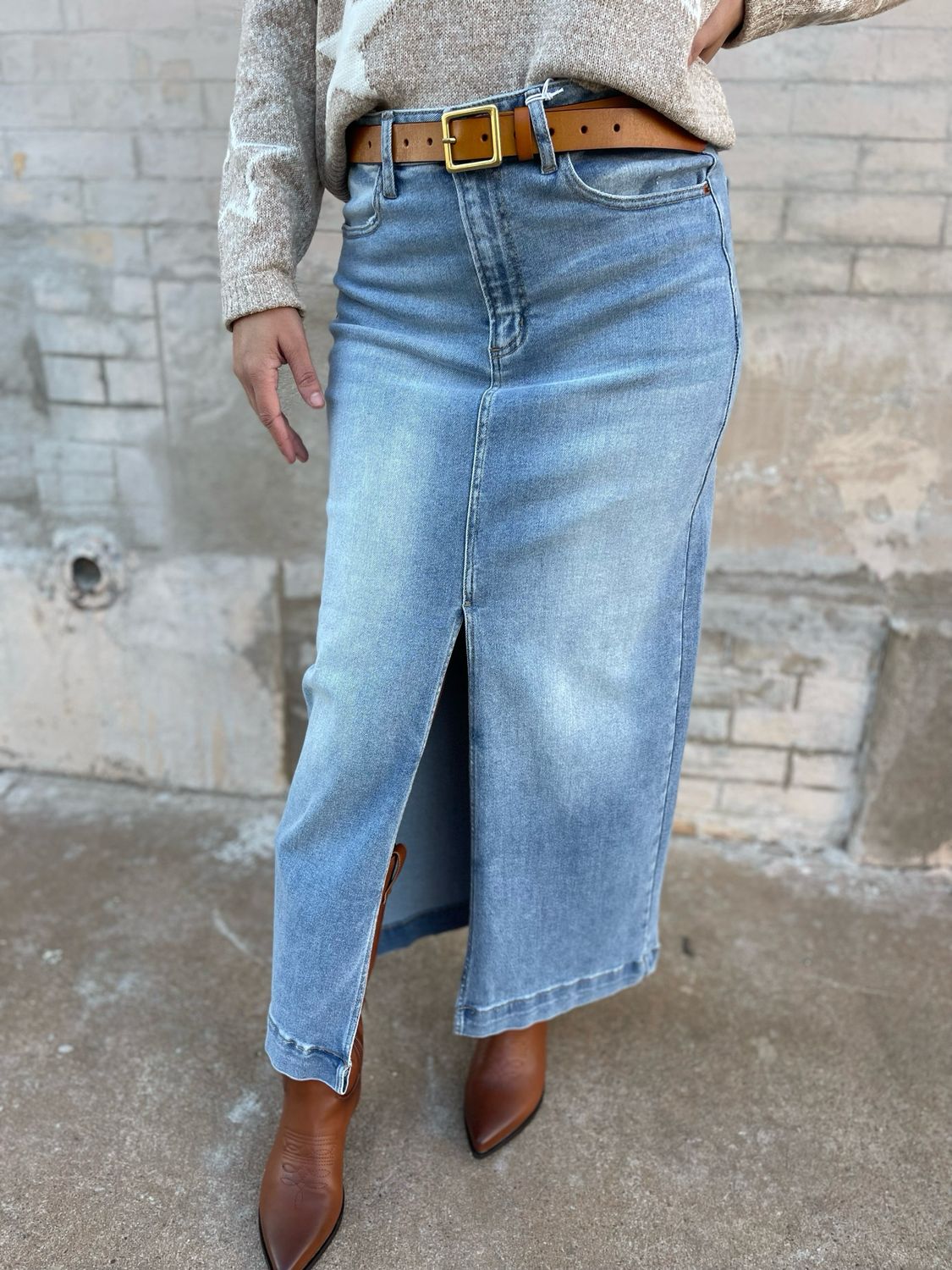 High Waist Denim Maxi Skirt