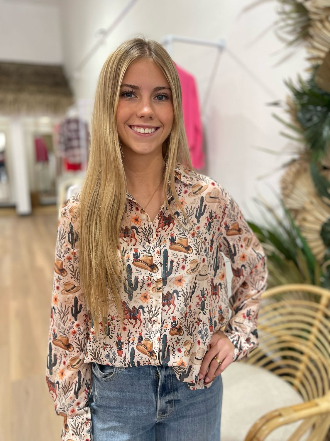 Western Print Button Up