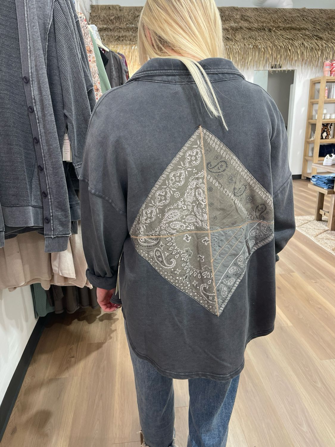 Washed Terry Button Down W/ Patchwork