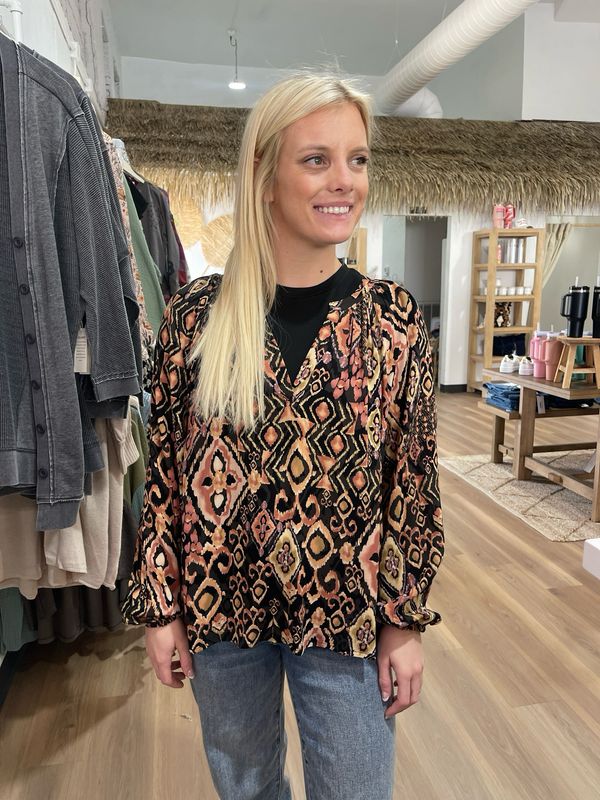 Long Sleeve Split Neck Raglan Blouse