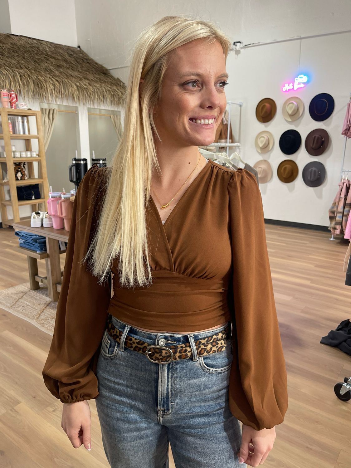 Long Sleeve Ruched Crop Top