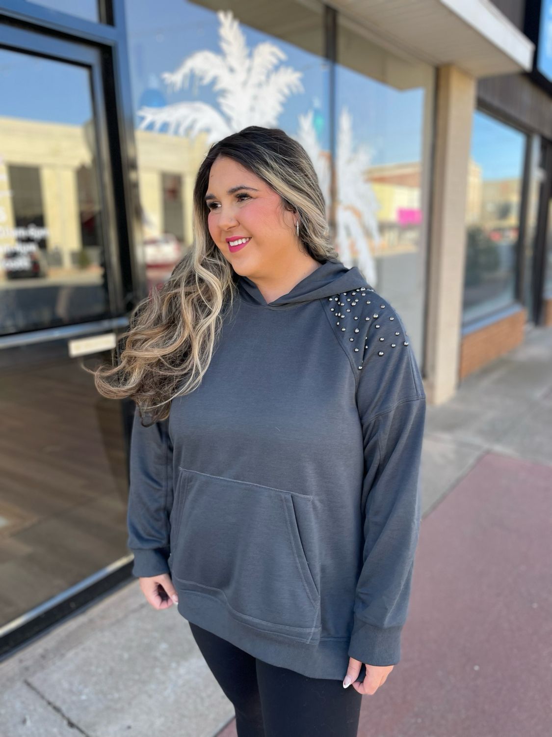 Studded Shoulder Hoodie