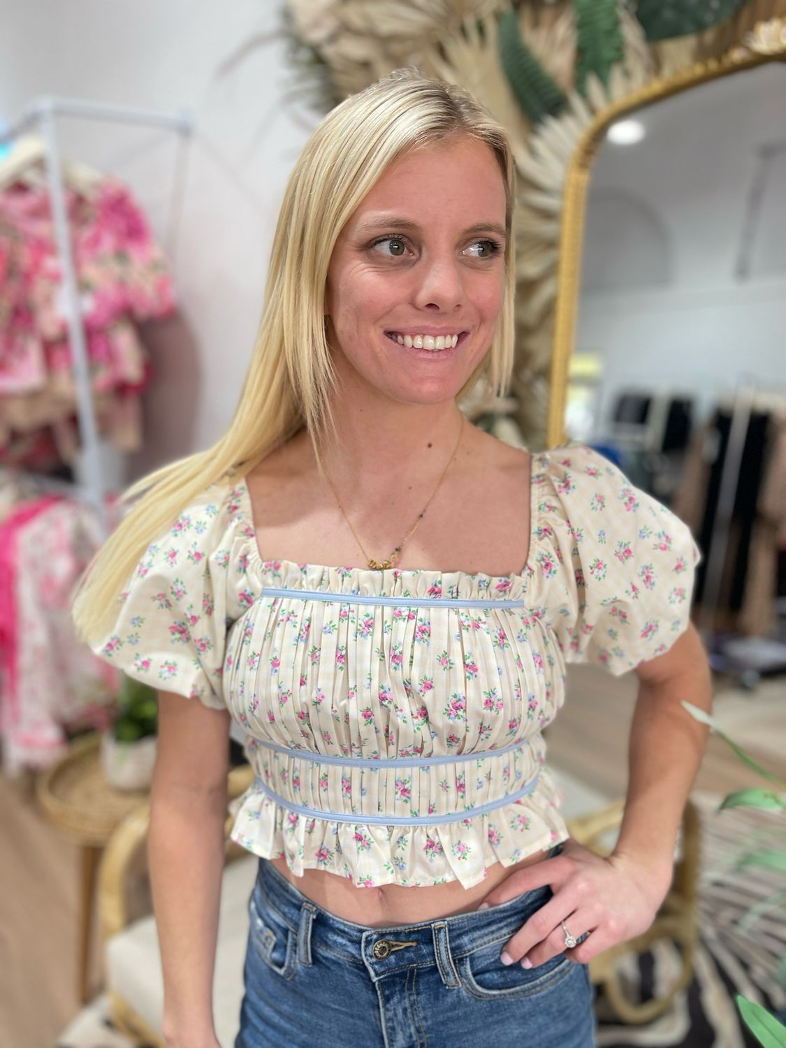 Floral Pleated Cropped Top