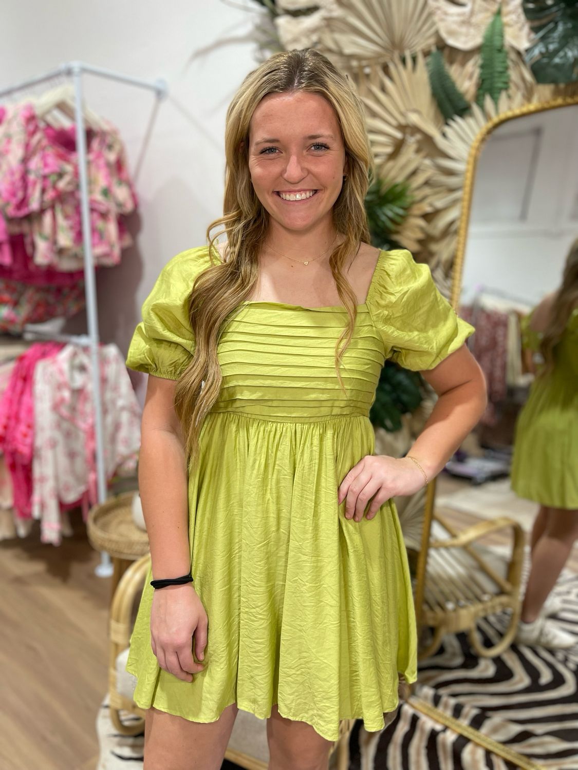 Pleated Woven Mini Dress