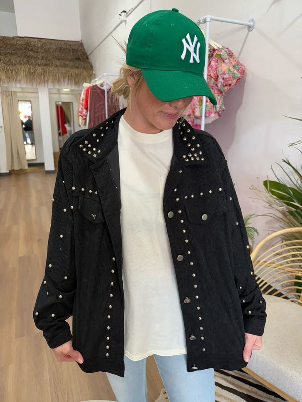 Studded Collared Button Down Corduroy Jacket