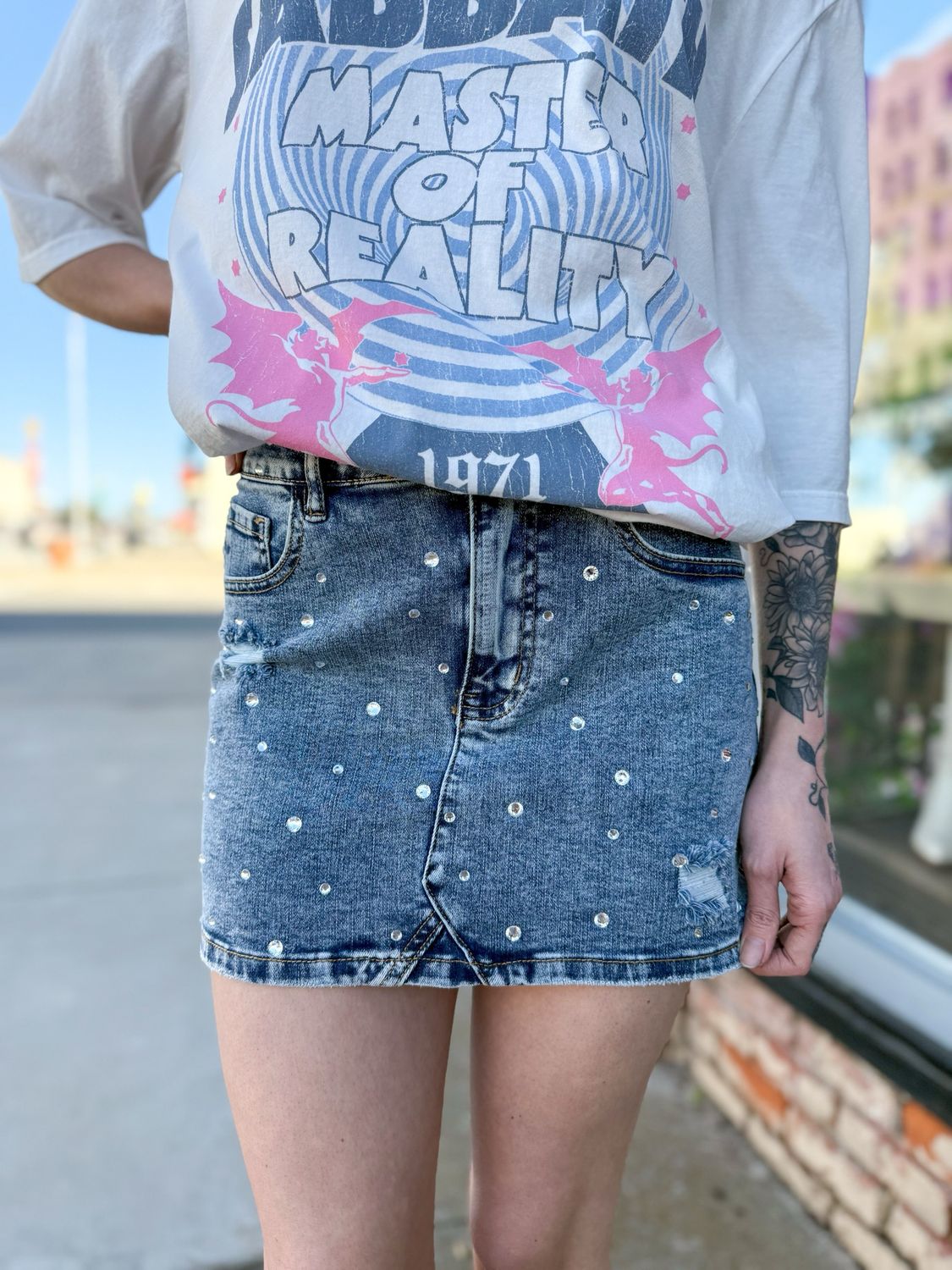 Dolly Rhinestone Denim Skirt